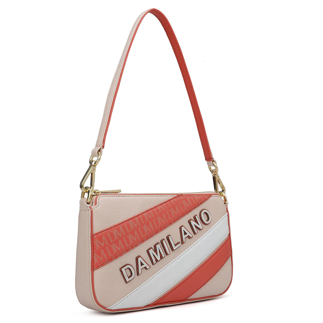 Small Franzy Monogram Leather Baguette - Blush