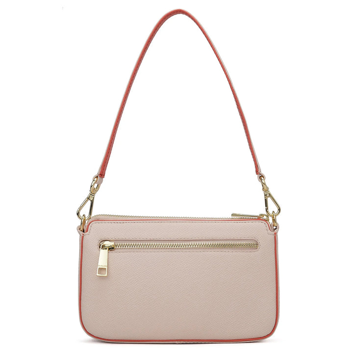 Small Franzy Monogram Leather Baguette - Blush