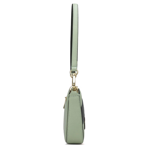 Small Franzy Monogram Leather Baguette - Mint