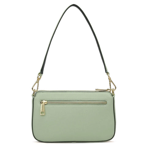 Small Franzy Monogram Leather Baguette - Mint