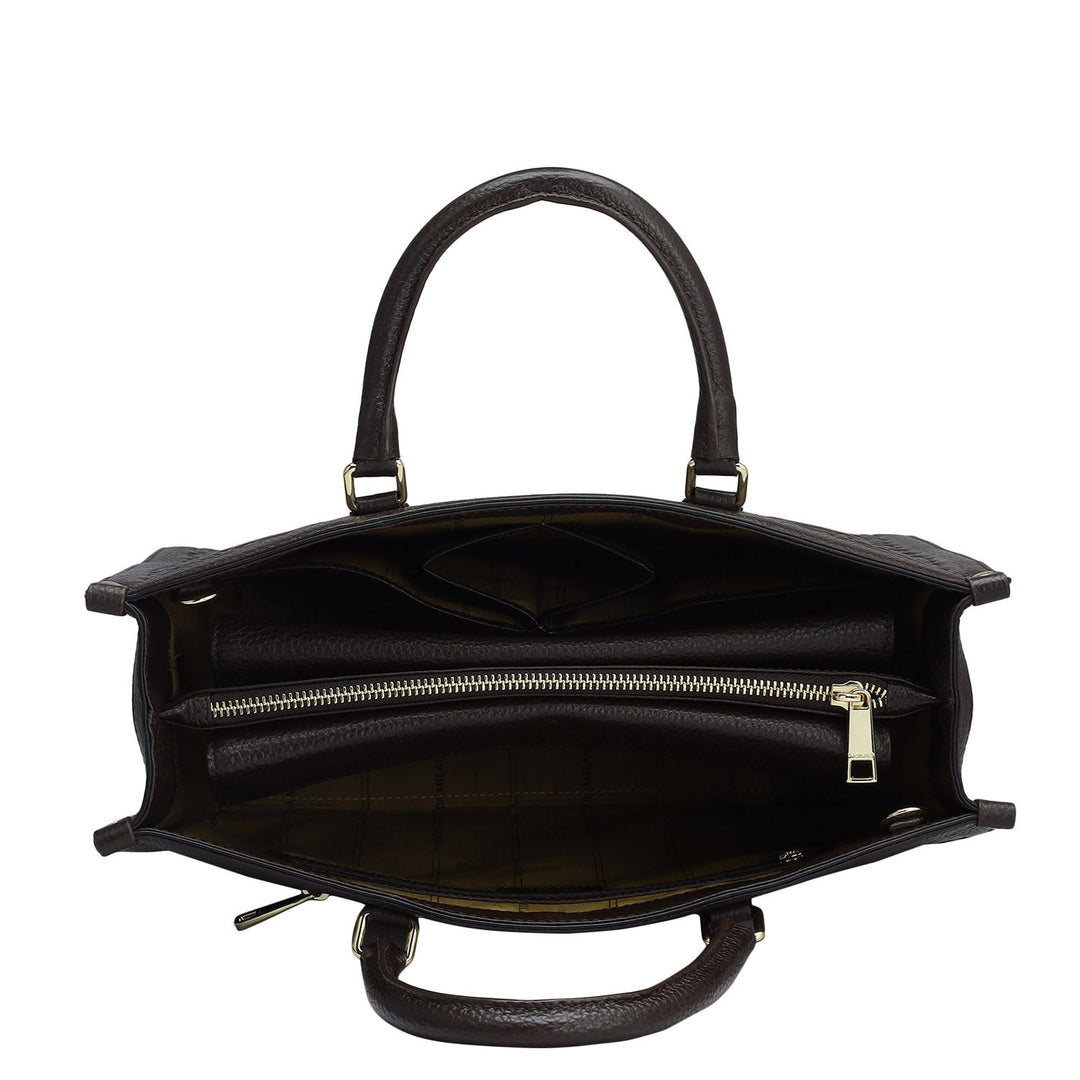 Medium Wax Leather Book Tote - Chocolate