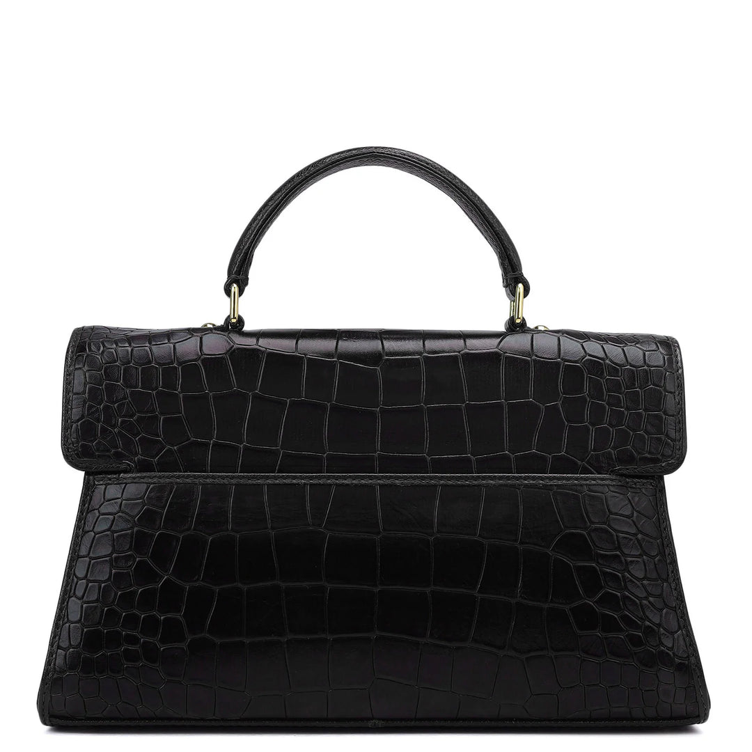 Small Croco Leather Satchel - Black