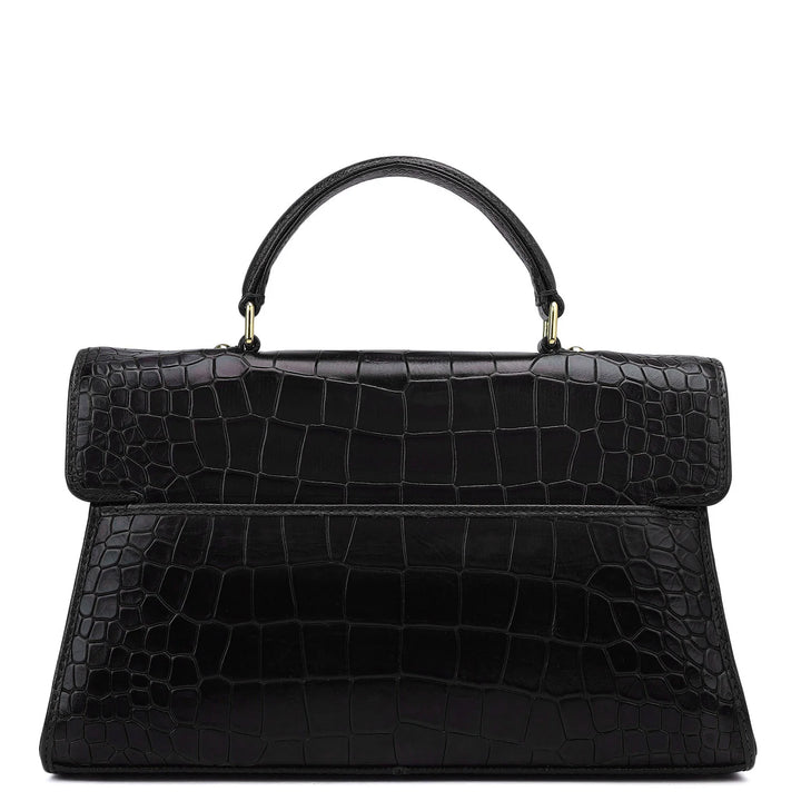 Small Croco Leather Satchel - Black