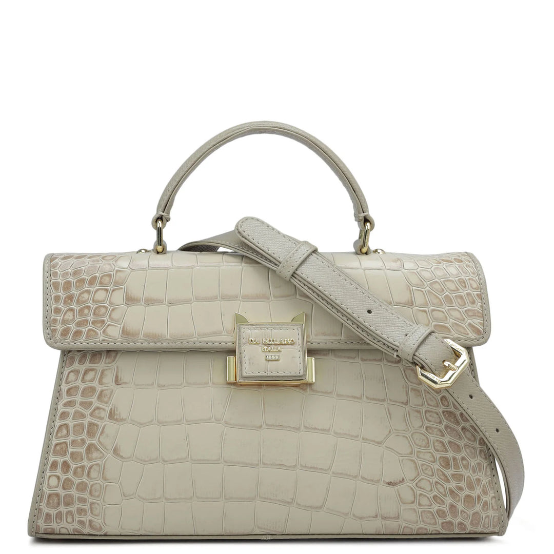 Small Croco Leather Satchel - Frost