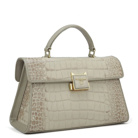 Small Croco Leather Satchel - Frost