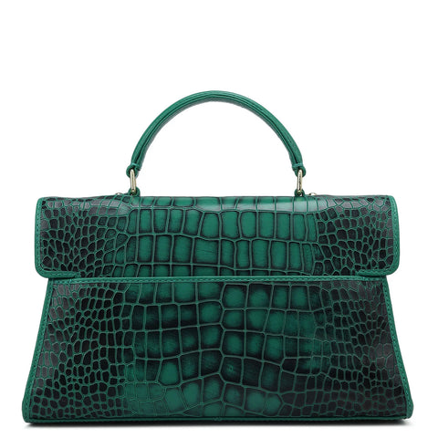 Small Croco Leather Satchel - Green