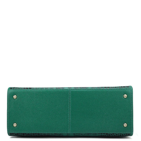 Small Croco Leather Satchel - Green