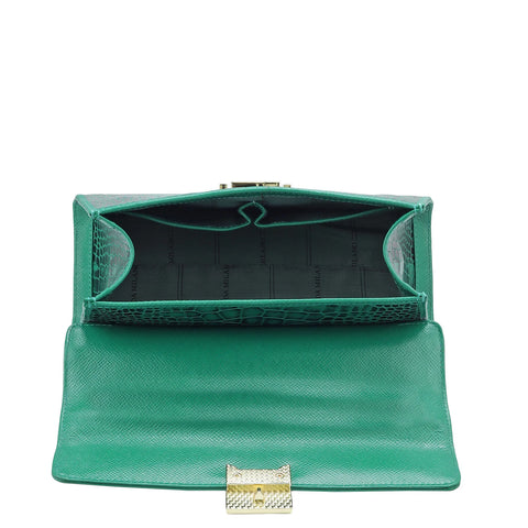 Small Croco Leather Satchel - Green