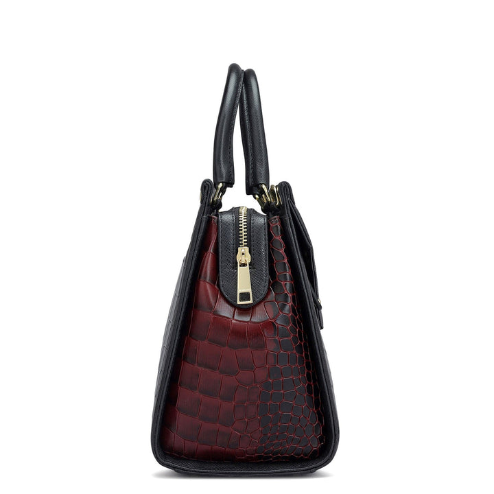 Medium Croco Leather Satchel - Black