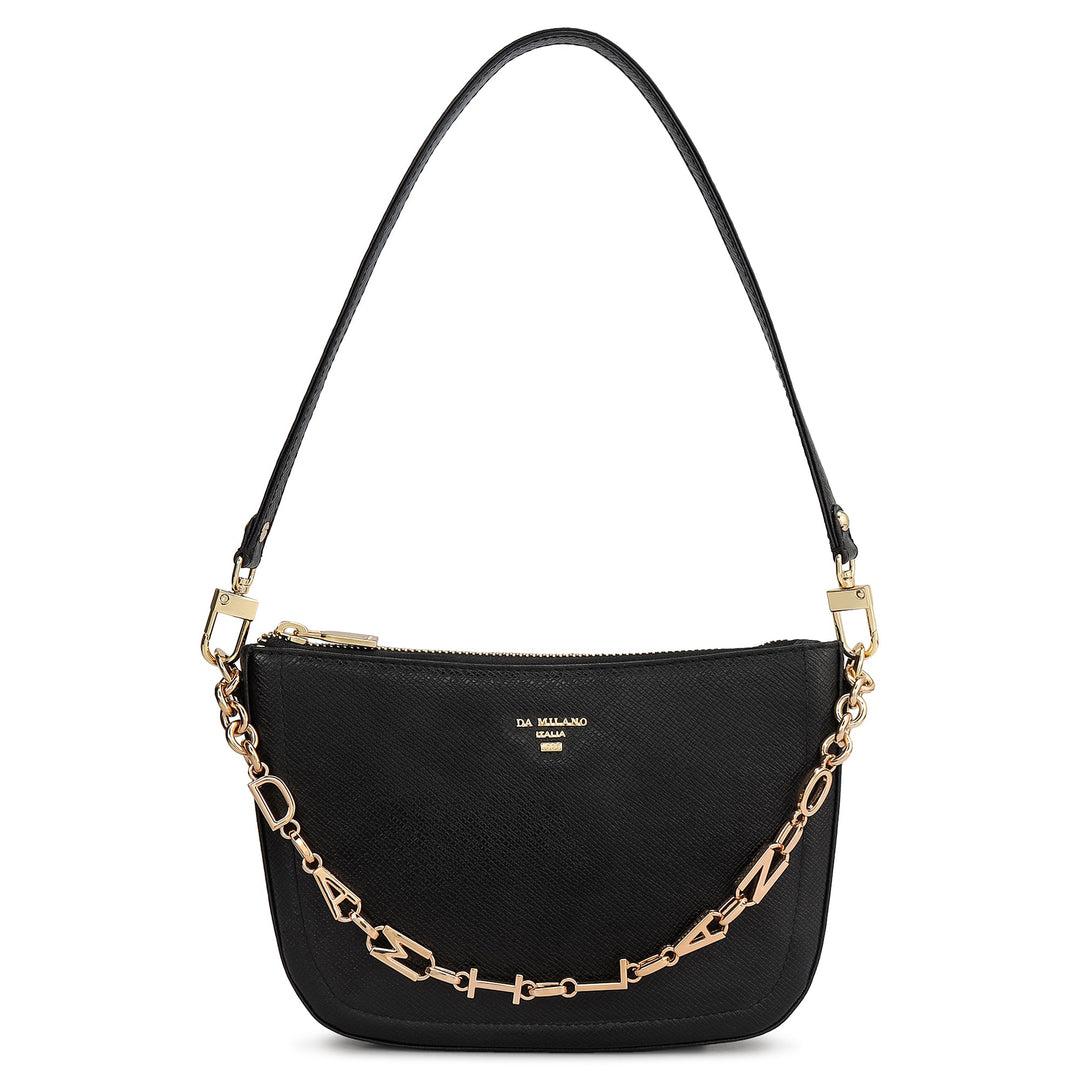 Small Franzy Leather Baguette - Black