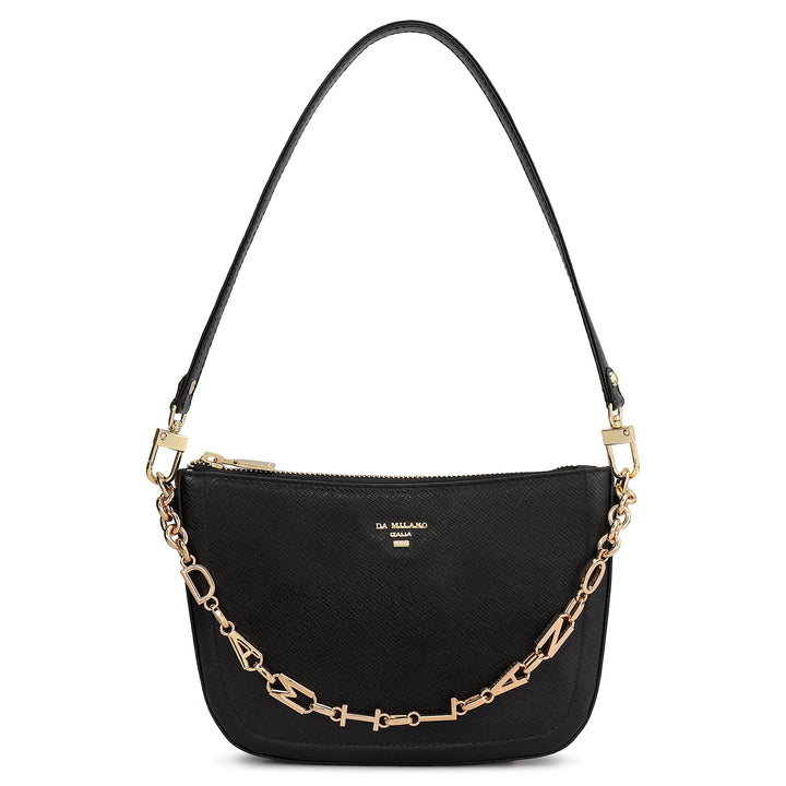 Small Franzy Leather Baguette - Black