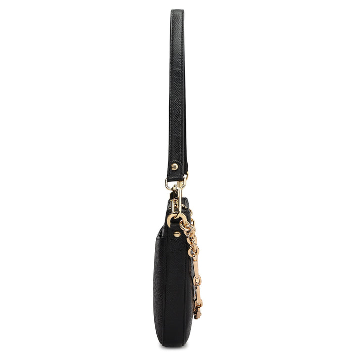 Small Franzy Leather Baguette - Black