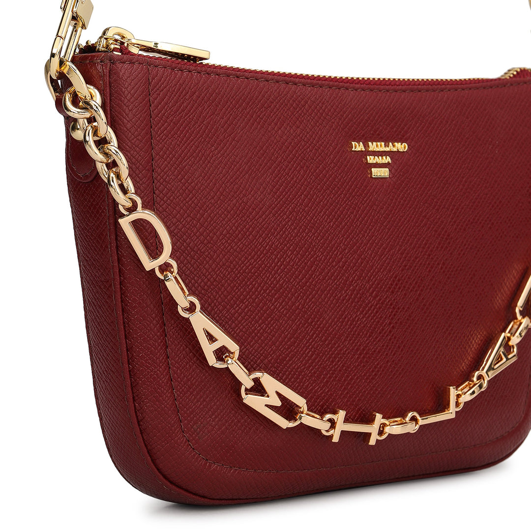 Small Franzy Leather Baguette - Cherry