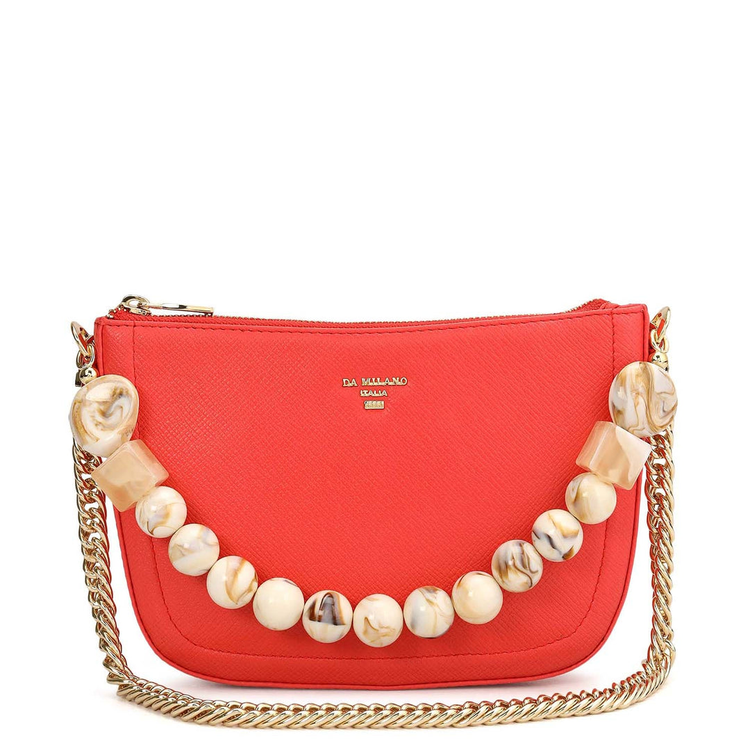 Small Franzy Leather Baguette - Corallo