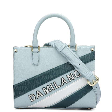 Small Franzy Monogram Leather Satchel - Cloud Blue