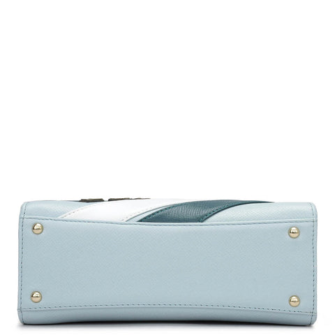 Small Franzy Monogram Leather Satchel - Cloud Blue