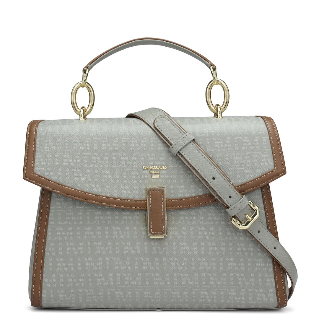 Medium Monogram Leather Satchel - Stone Grey