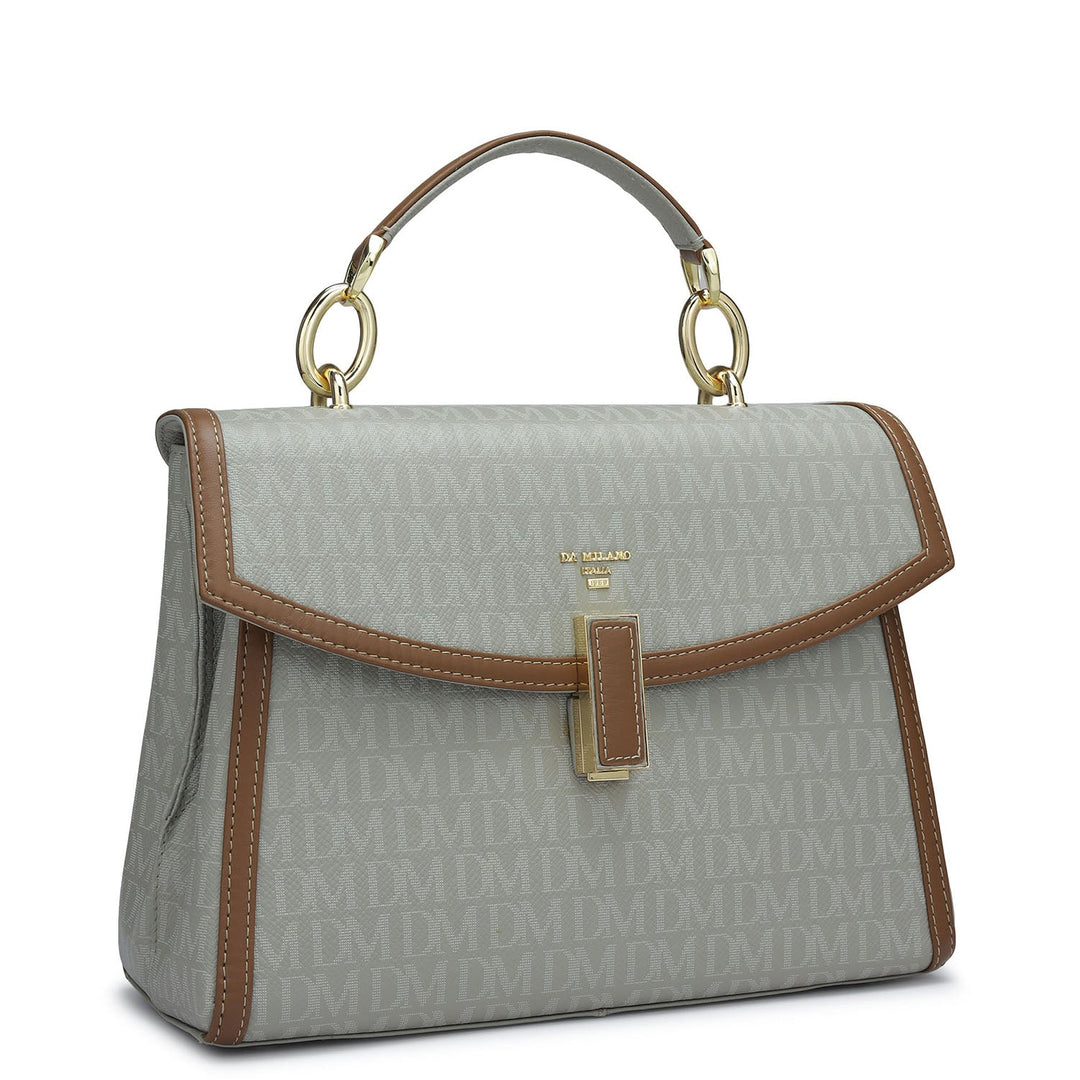 Medium Monogram Leather Satchel - Stone Grey