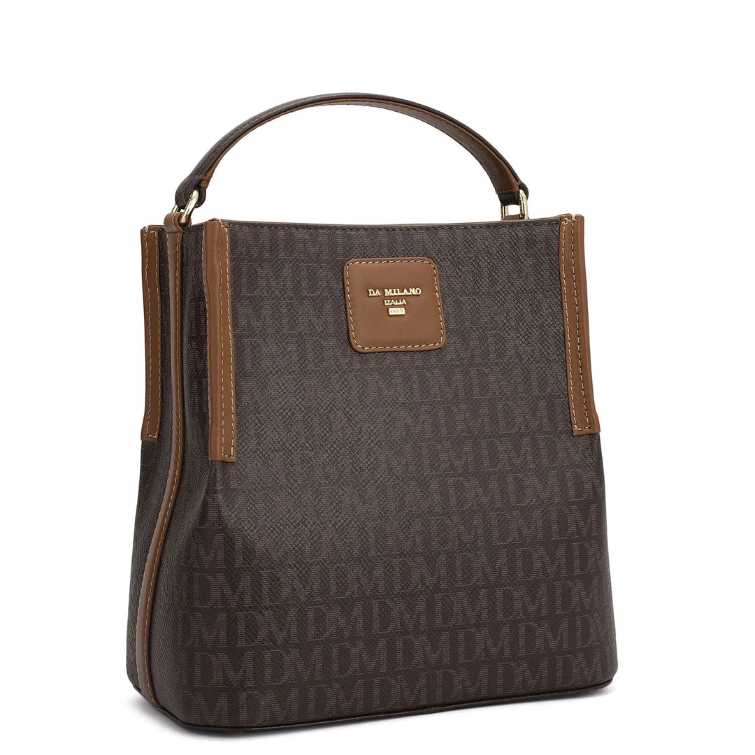 Small Monogram Leather Satchel - Chocolate