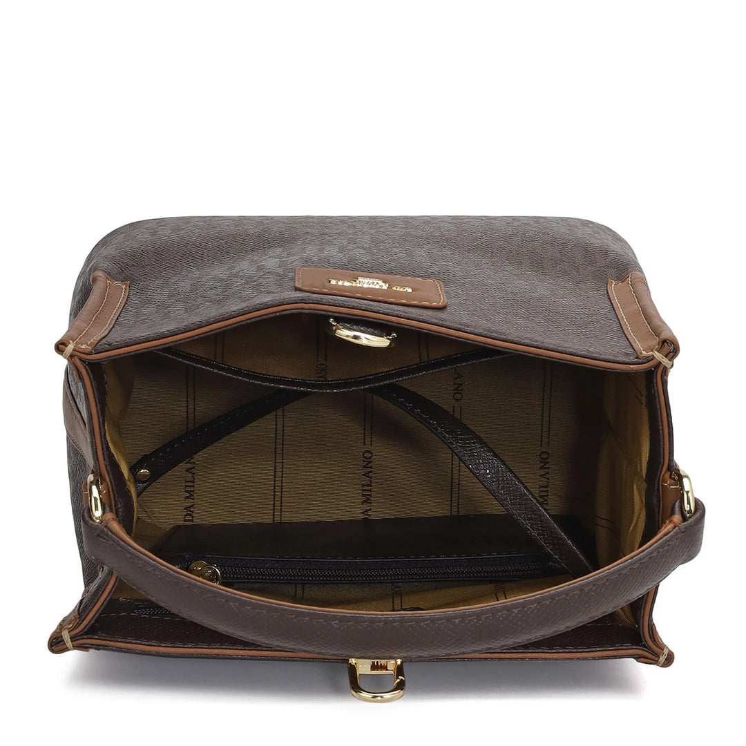 Small Monogram Leather Satchel - Chocolate