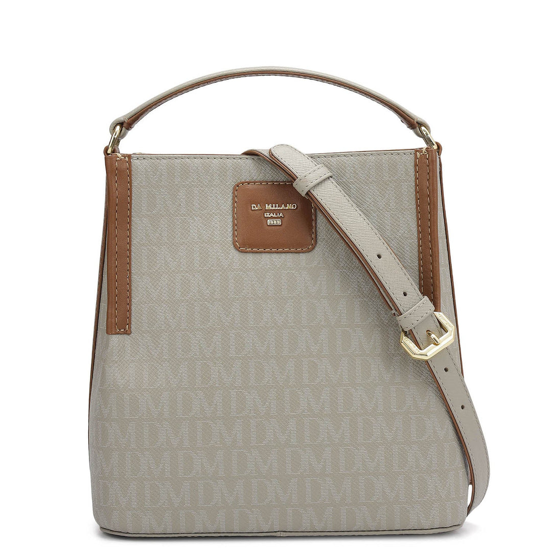 Small Monogram Leather Satchel - Stone Grey