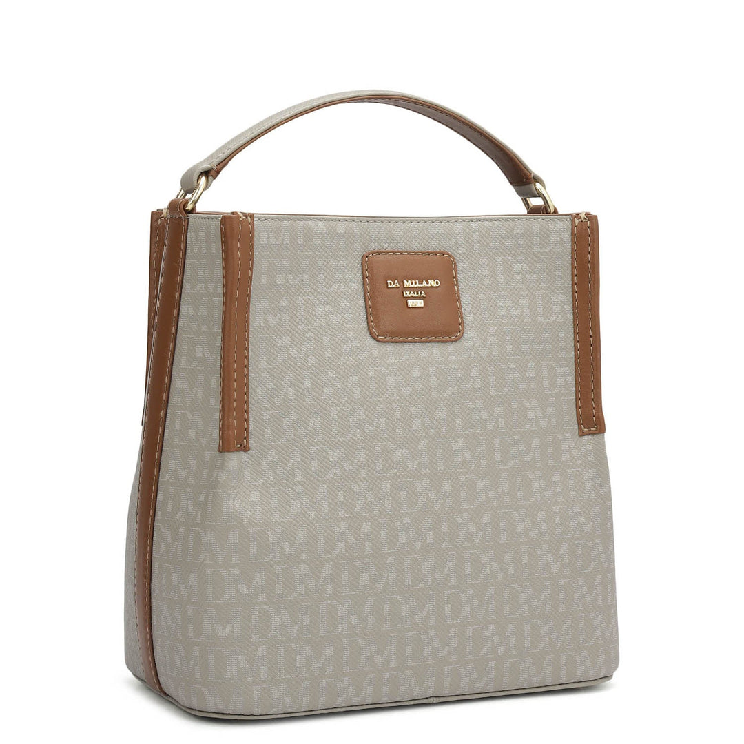 Small Monogram Leather Satchel - Stone Grey