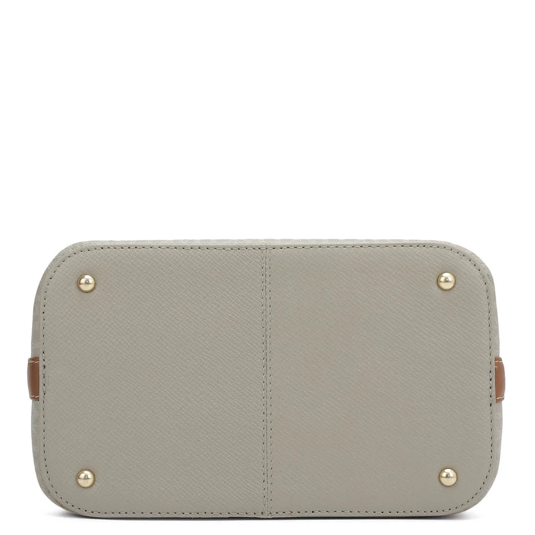 Small Monogram Leather Satchel - Stone Grey