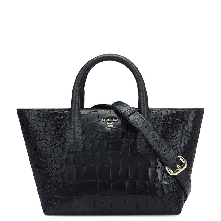 Small Croco Leather Satchel - Black