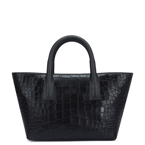 Small Croco Leather Satchel - Black