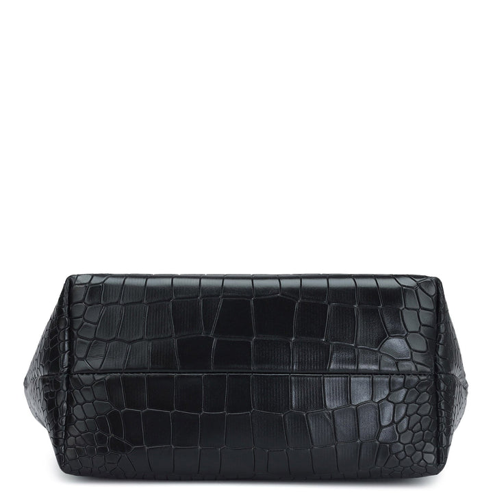 Small Croco Leather Satchel - Black