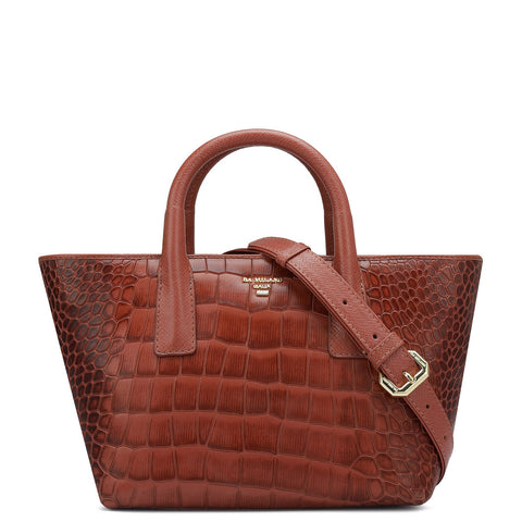 Small Croco Leather Satchel - Brick