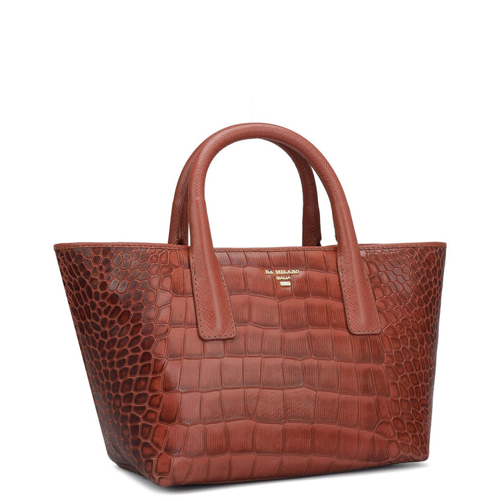 Small Croco Leather Satchel - Brick