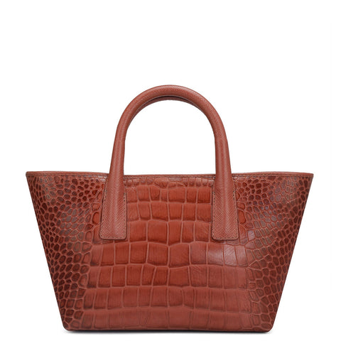 Small Croco Leather Satchel - Brick