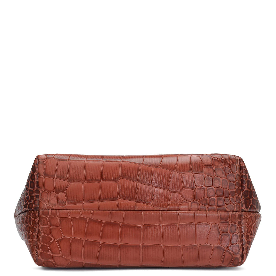 Small Croco Leather Satchel - Brick