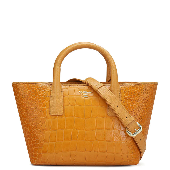 Small Croco Leather Satchel - Flame