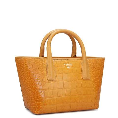 Small Croco Leather Satchel - Flame