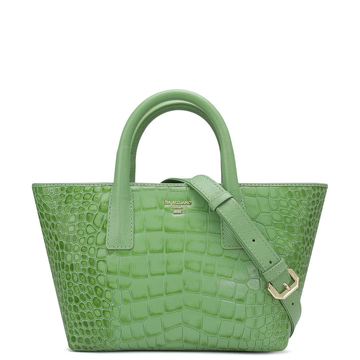 Small Croco Leather Satchel - Kiwi