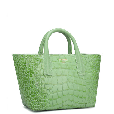 Small Croco Leather Satchel - Kiwi