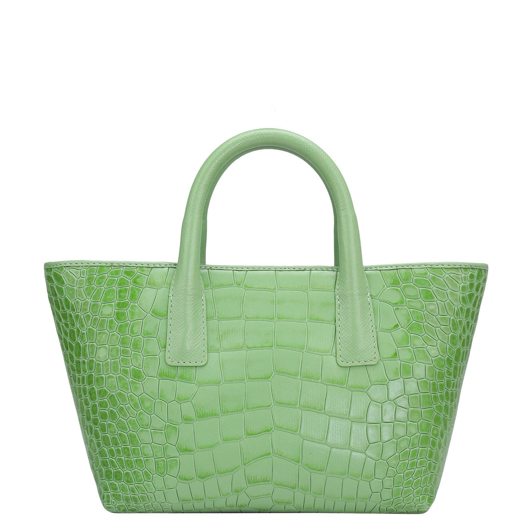 Small Croco Leather Satchel - Kiwi