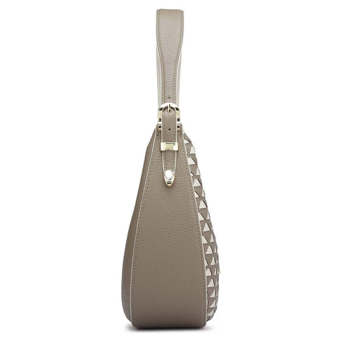 Small Mat Wax Leather Hobo - Greyish Taupe