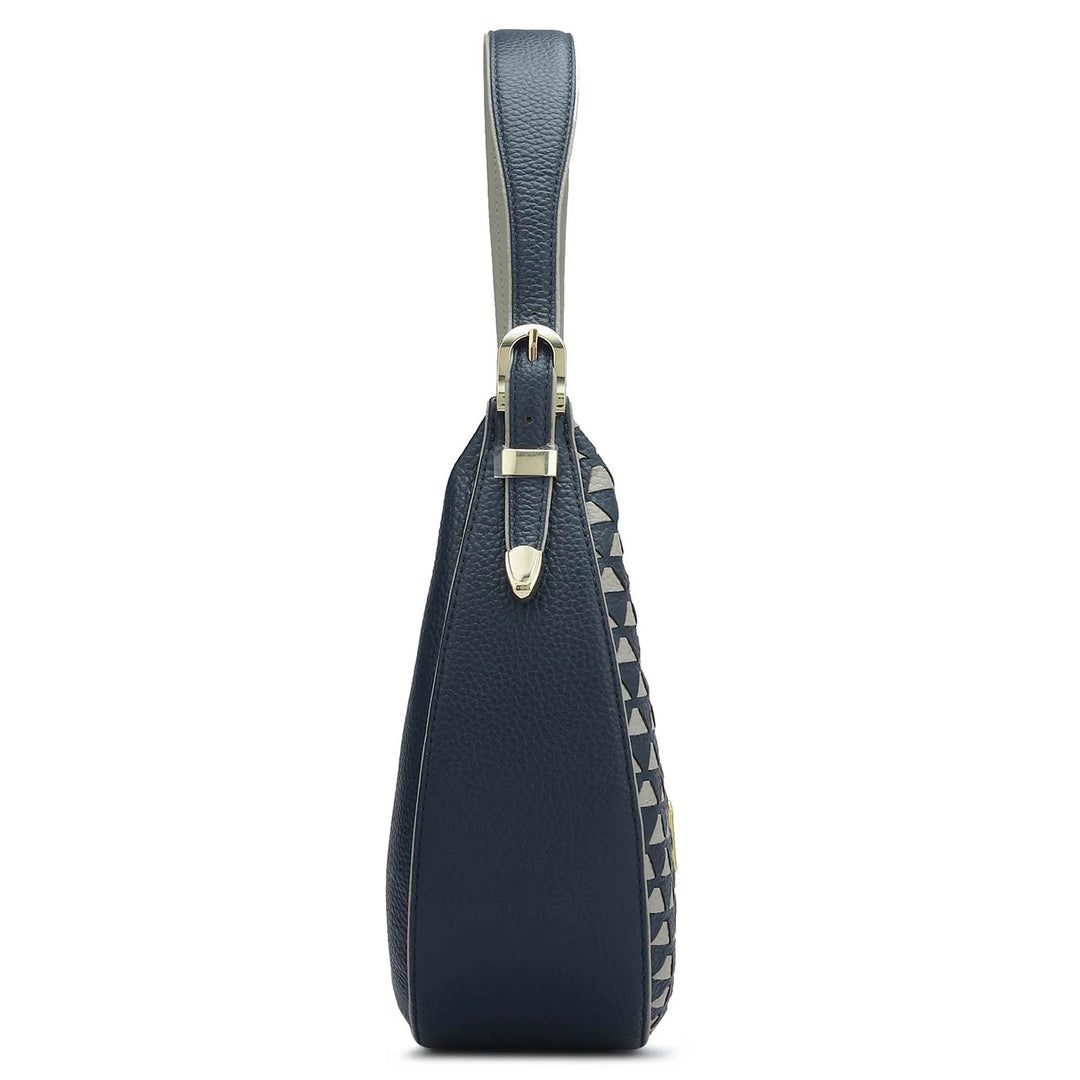 Small Mat Wax Leather Hobo - Navy