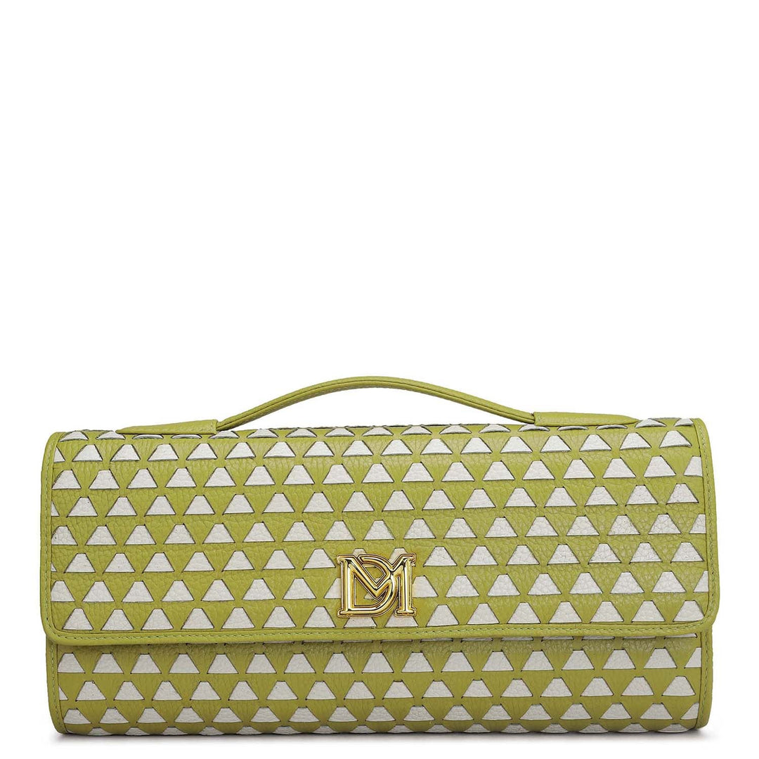 Small Mat Wax Leather Clutch - Green Tea