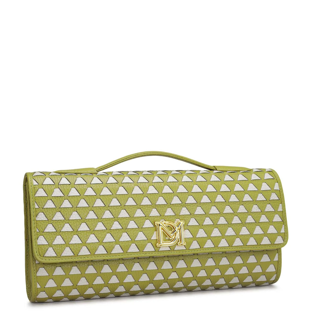 Small Mat Wax Leather Clutch - Green Tea