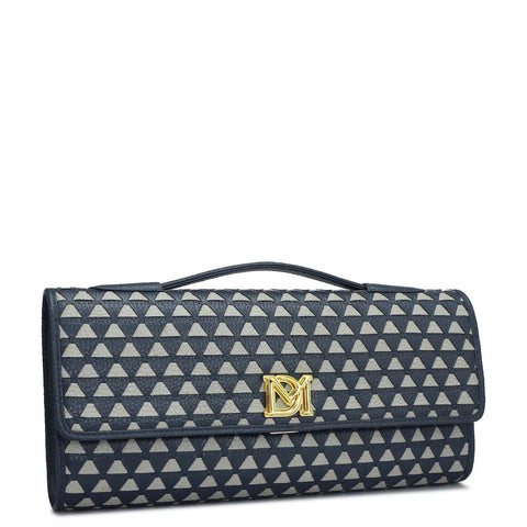 Small Mat Wax Leather Clutch - Navy