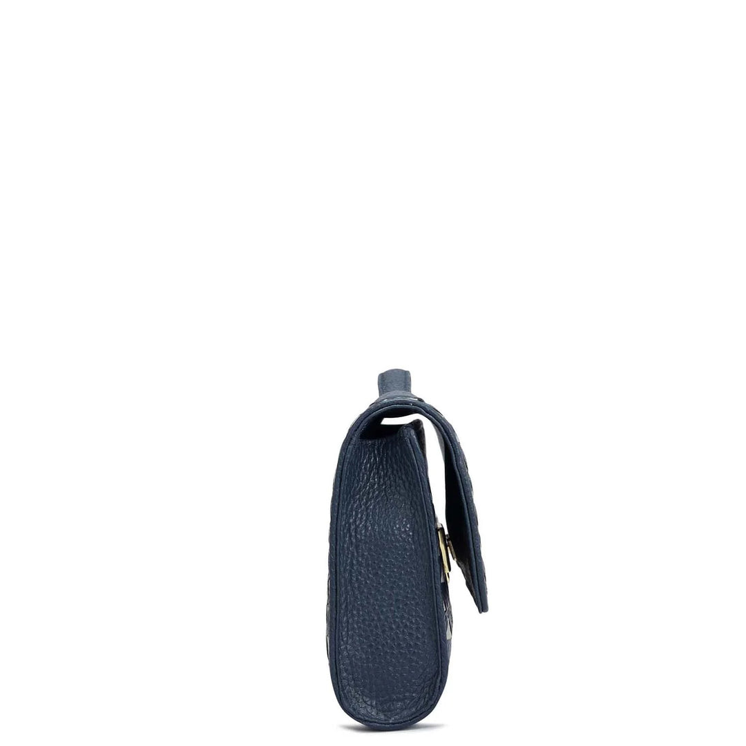 Small Mat Wax Leather Clutch - Navy