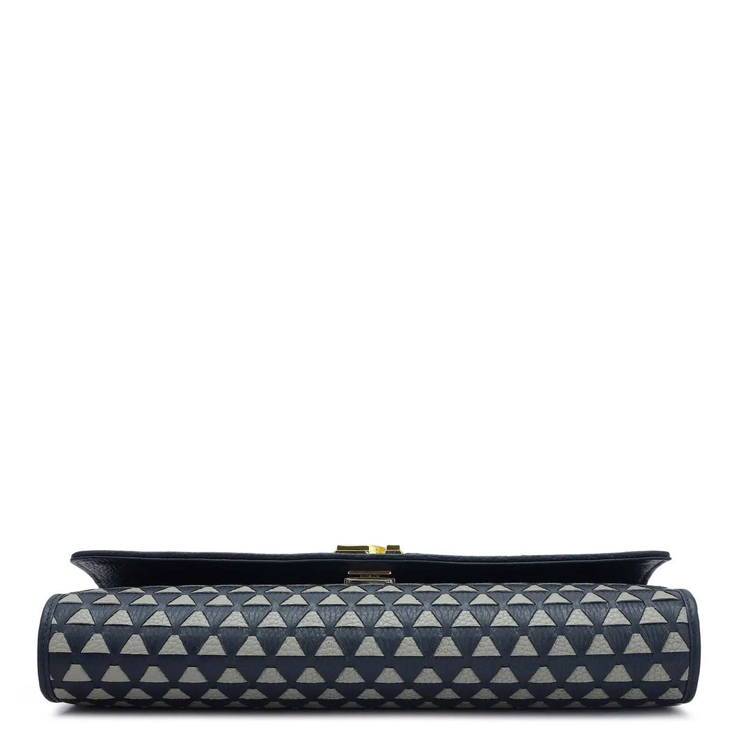 Small Mat Wax Leather Clutch - Navy