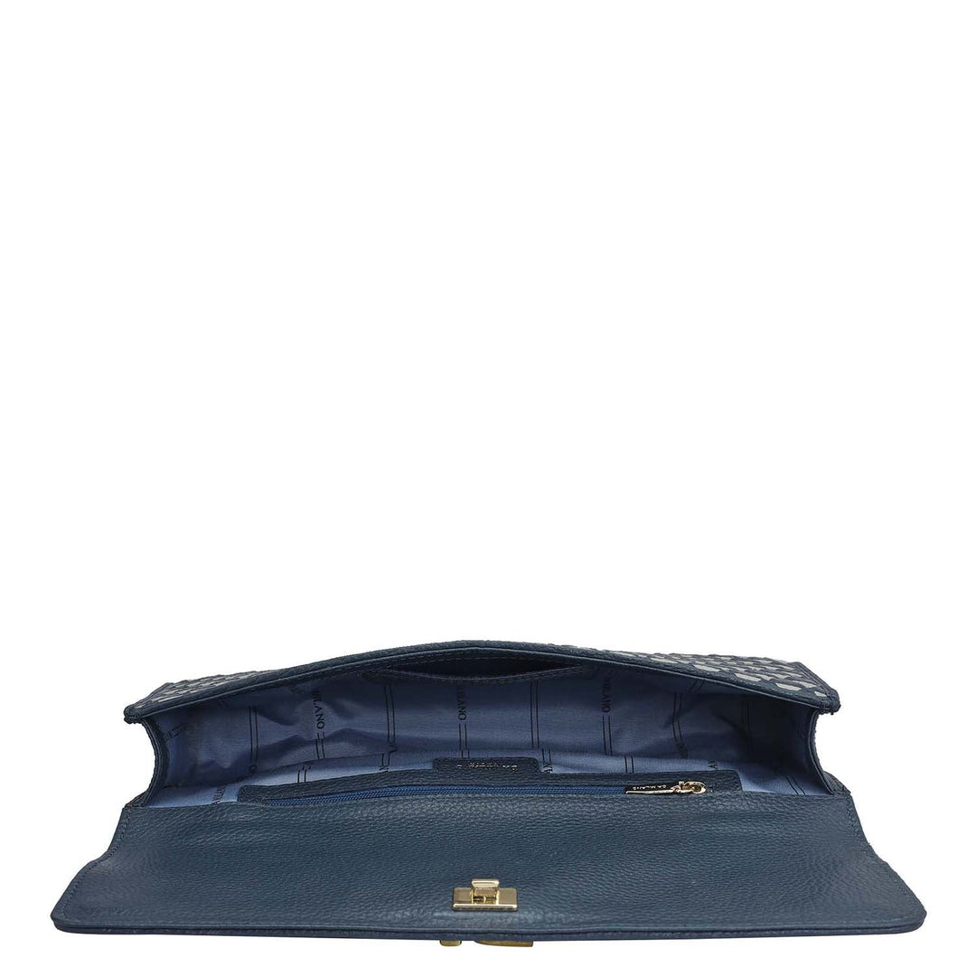 Small Mat Wax Leather Clutch - Navy