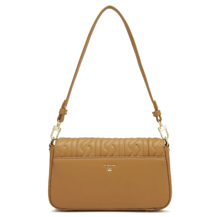 Small Quilting Plain Leather Baguette - Cognac