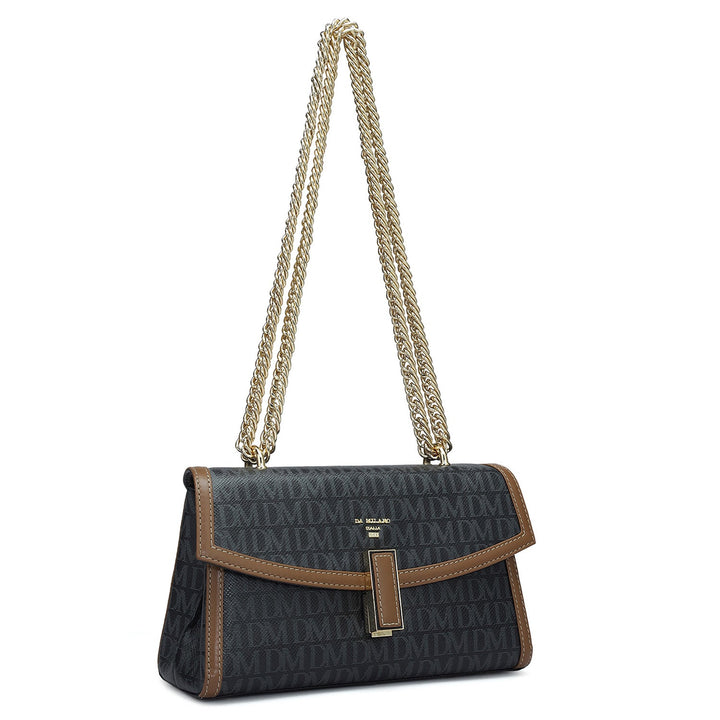 Small Monogram Leather Shoulder Bag - Black