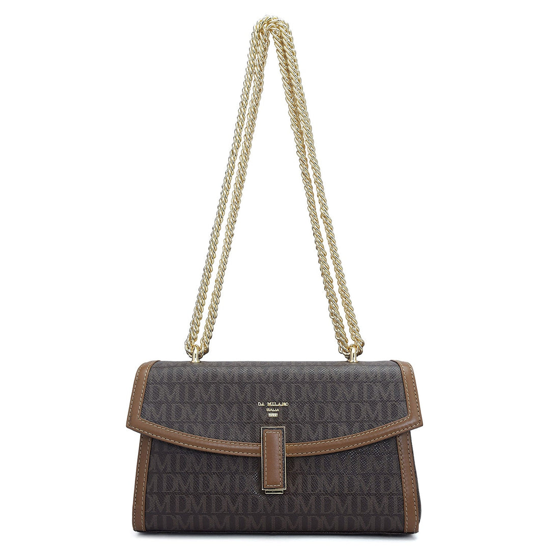 Small Monogram Leather Shoulder Bag - Chocolate